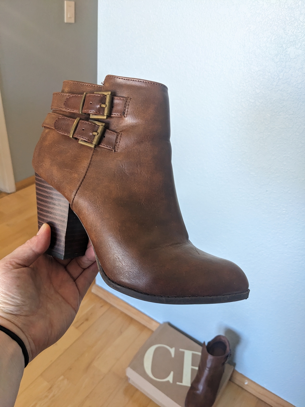 Women's Brown Leather Ankle Boot with Buckle Detail